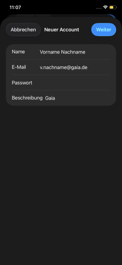 IOS Account Name eingeben IOS Account Name eingeben