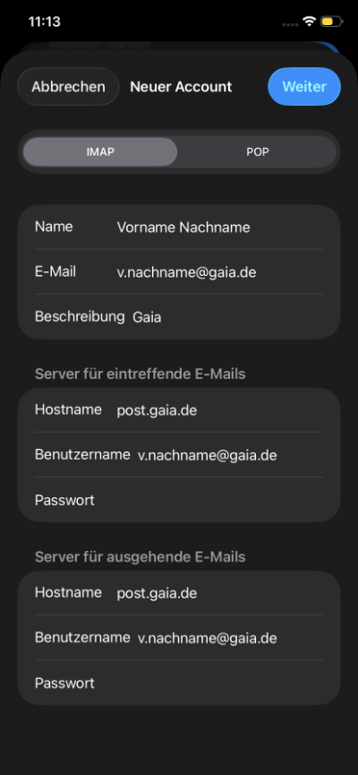 IOS Account Server eingeben IOS Account Server eingeben