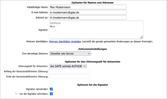 Webmail Persönliche Informationen