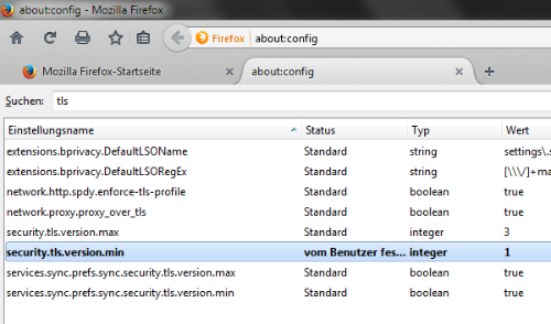 Abschalten von SSLv3 in Mozilla Firefox